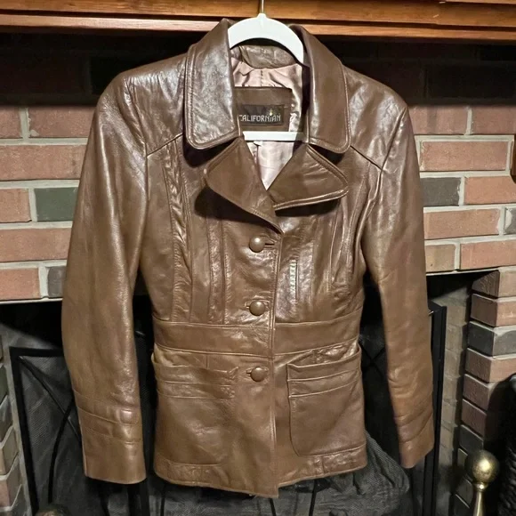 SOLD!!! M 70s 80s Vintage Californian Cognac Bohemian Leather Jacket Disco Baby! - Picture 3 of 11